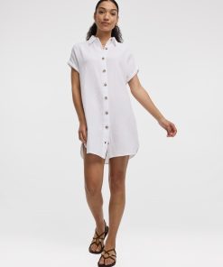 Short-Sleeve Buttoned-Down Dress with Shirt Collar