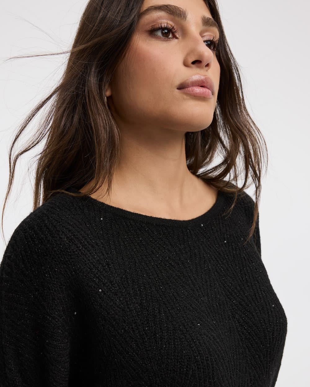 Long-Sleeve Boat-Neck Boxy Sweater with All-Over Sequins - Image 4