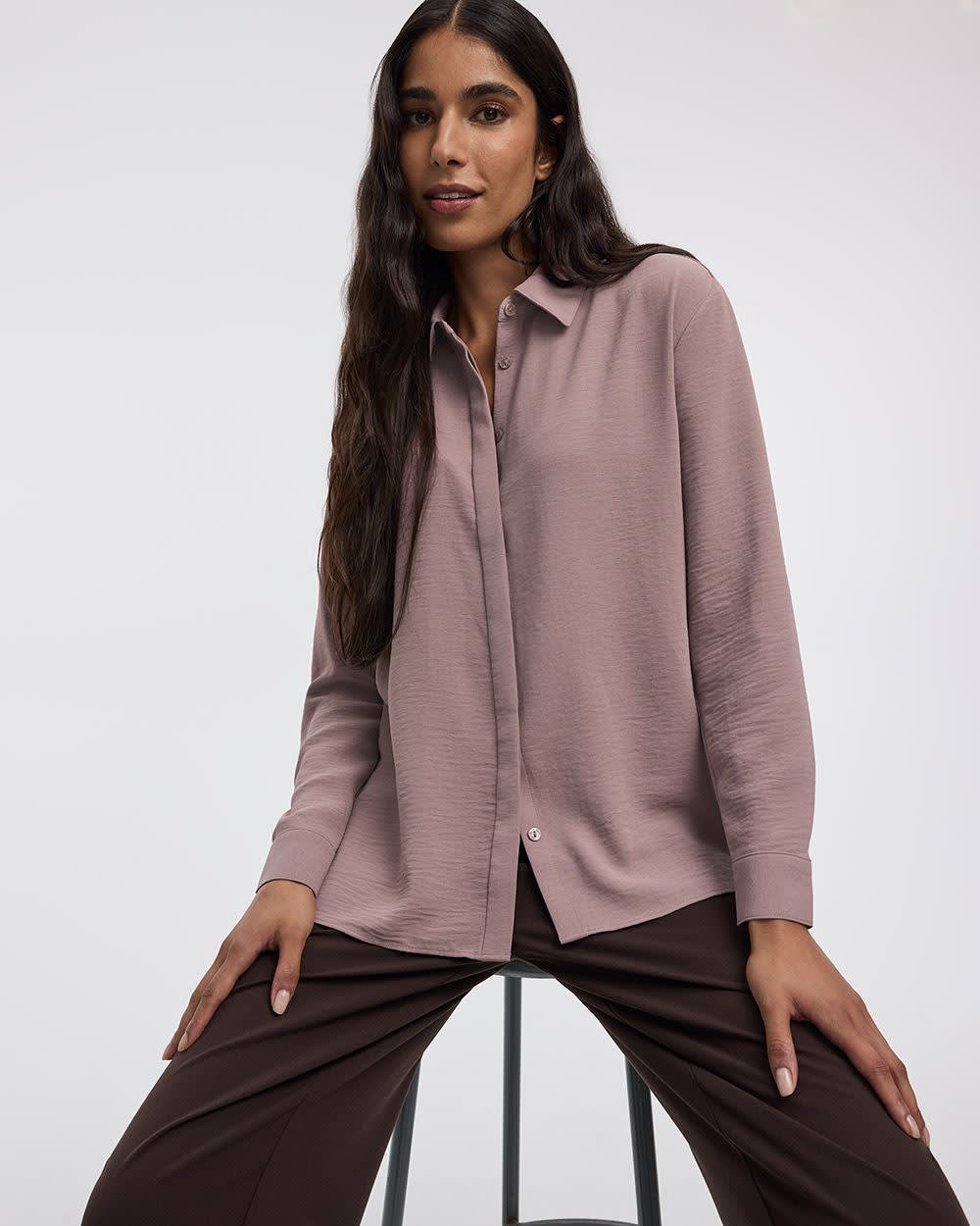 Long-Sleeve Buttoned-Down Blouse - Image 21