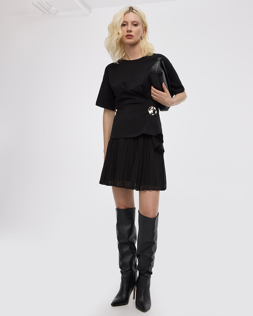 Short-Sleeve Crew-Neck Top with Cinched Waist - Image 3