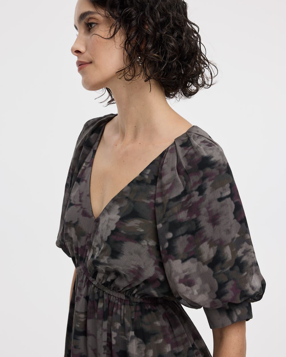 Elbow-Sleeve V-Neck Empire-Cut Dress - Image 5