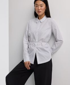 Striped Long-Sleeve Poplin Shirt with Self-Tie Sash
