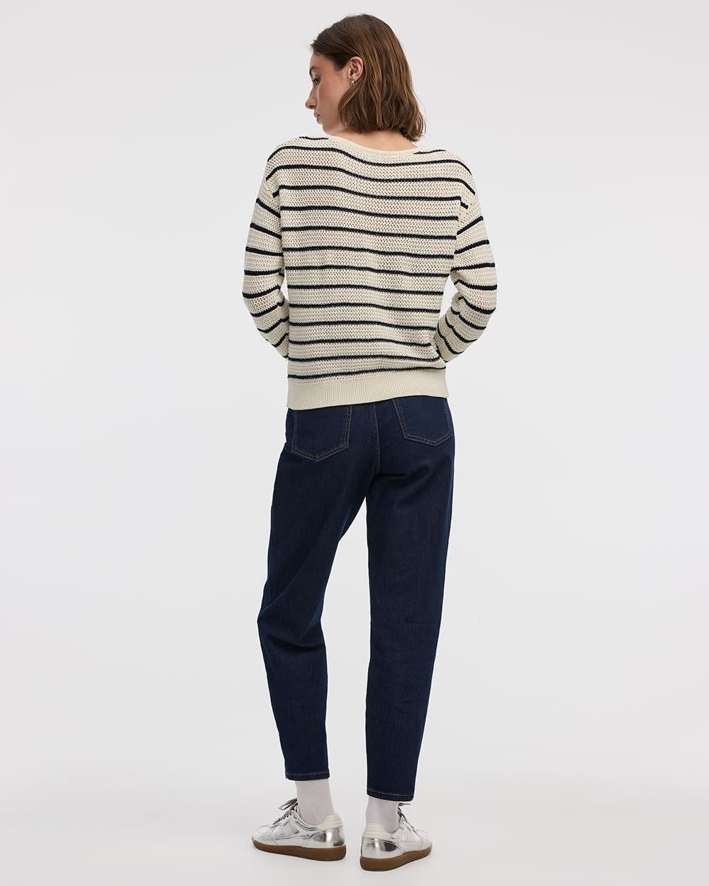 Striped Long-Sleeve Open-Stitch Pullover - Image 2