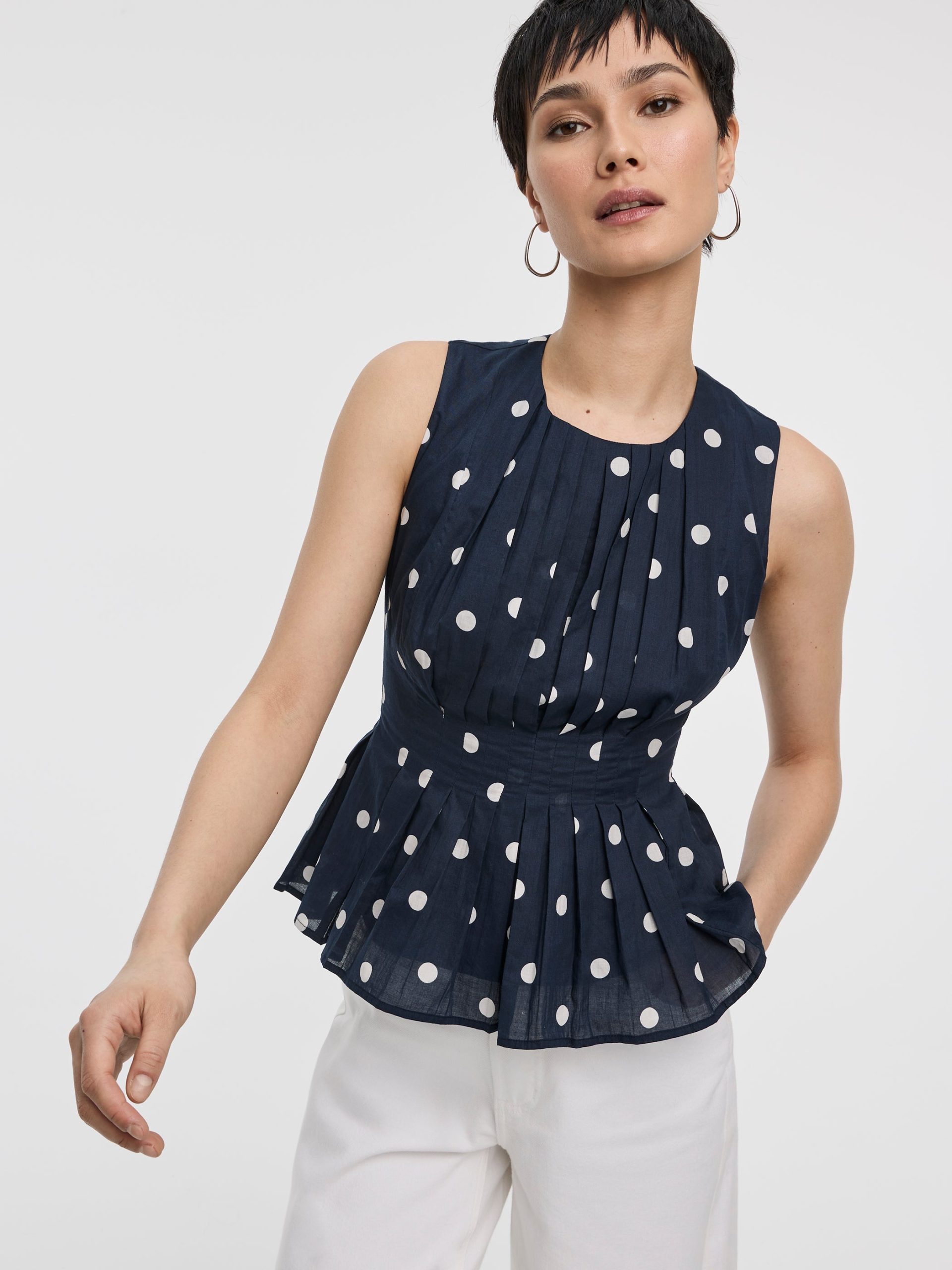 Sleeveless Crew-Neck Blouse with Pintucks - Image 4