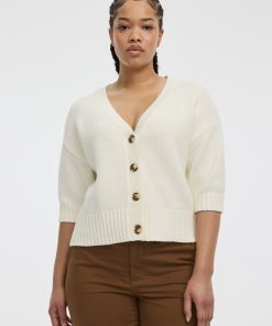 Loose Elbow-Sleeve V-Neck Cardigan