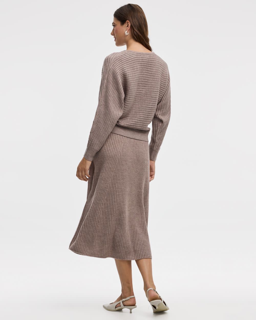 Long-Dolman-Sleeve V-Neck Ribbed Pullover - Image 6