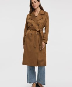 Faux Suede Trench Coat