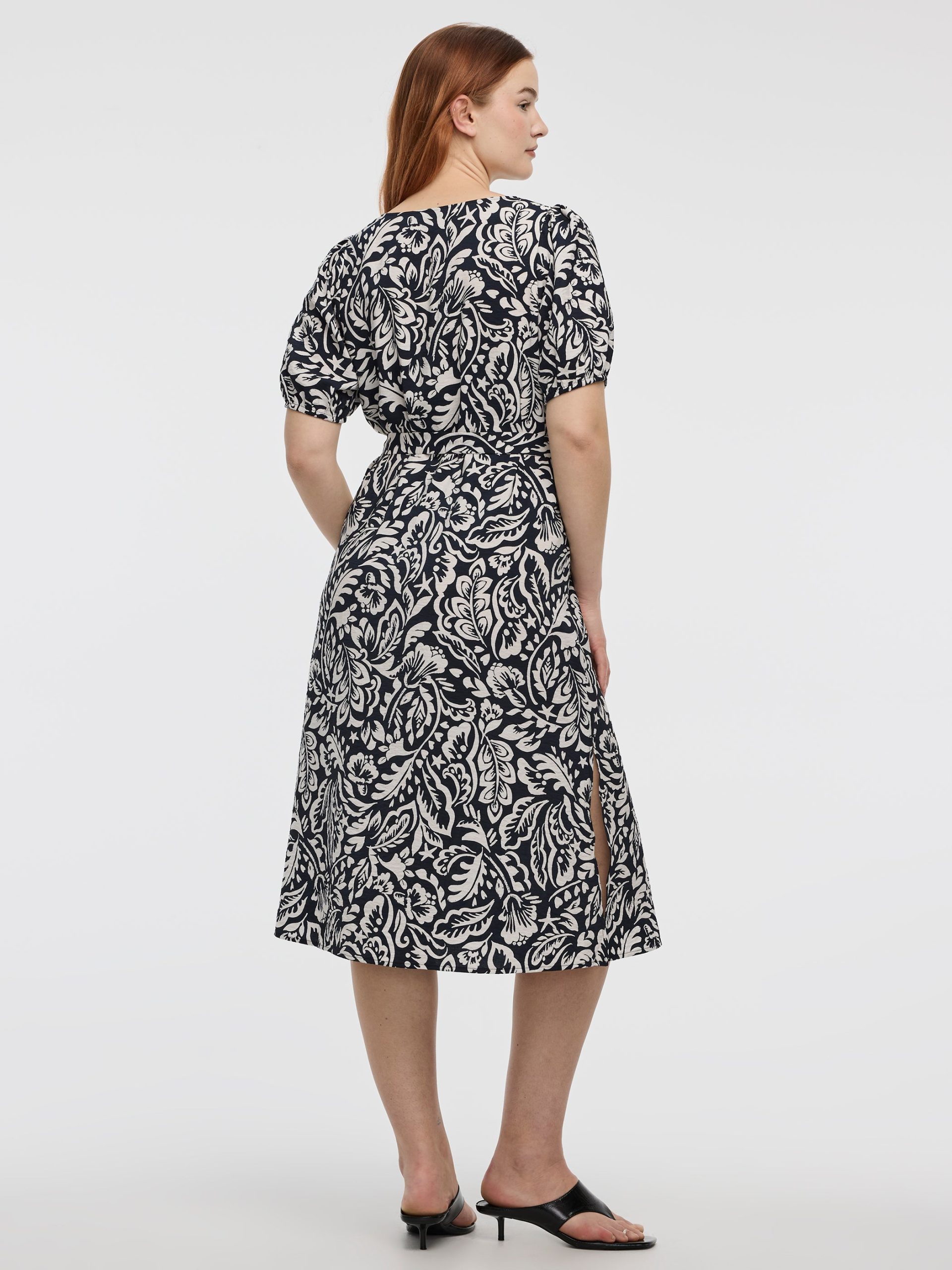 Short-Puffy-Sleeve V-Neck Midi Dress - Image 3
