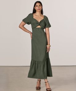 Short-Puffy-Sleeve Tiered Maxi Dress