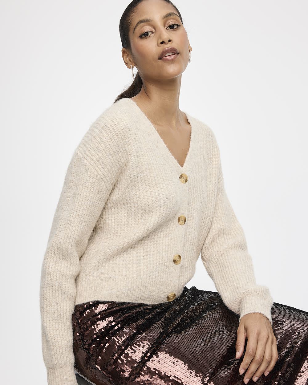 Long-Sleeve V-Neck Loose Cardigan - Image 7