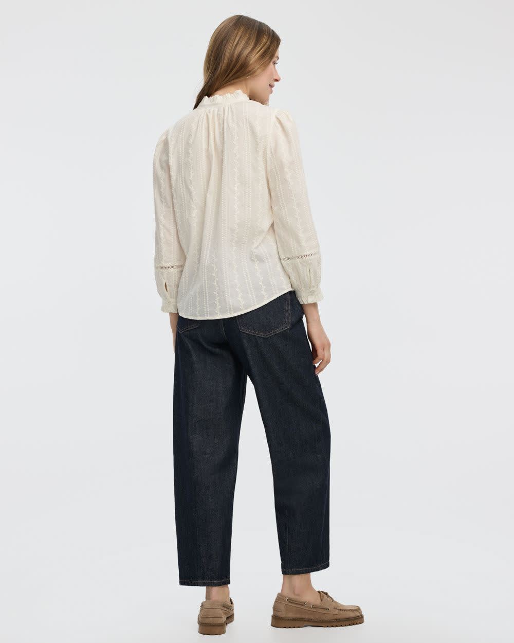 Embroidered Blouse with Mock Neckline - Image 2