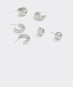 Stainless Steel Hoops and Stud Earrings - 3 Pairs