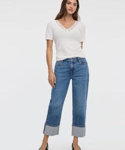 Straight-Leg High-Rise Cropped Jean with Rolled Cuffs