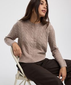 Long-Sleeve Crew-Neck Pullover with Cable Stitches