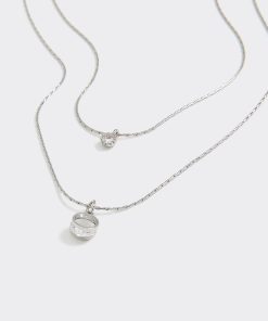 Two-Chain Short Necklace with Rhinestones