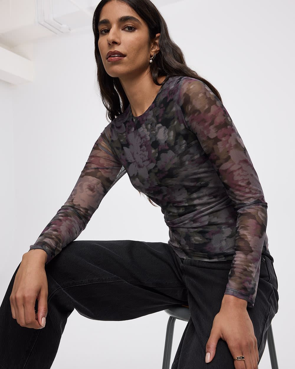 Long-Sleeve Crew-Neck Mesh Top - Image 3