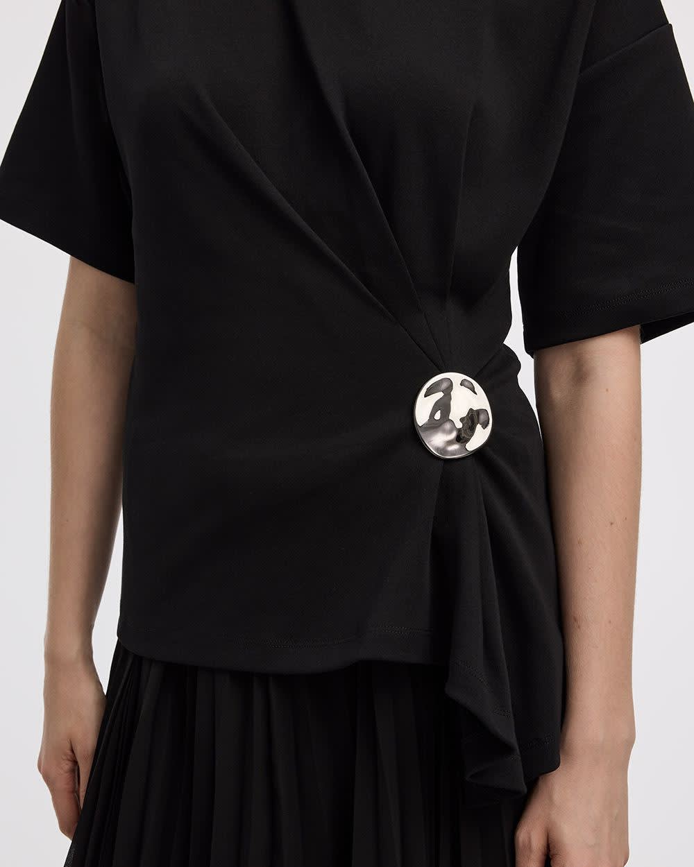 Short-Sleeve Crew-Neck Top with Cinched Waist - Image 4