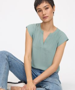 Cap Sleeve Split Neck Blouse - R Essentials