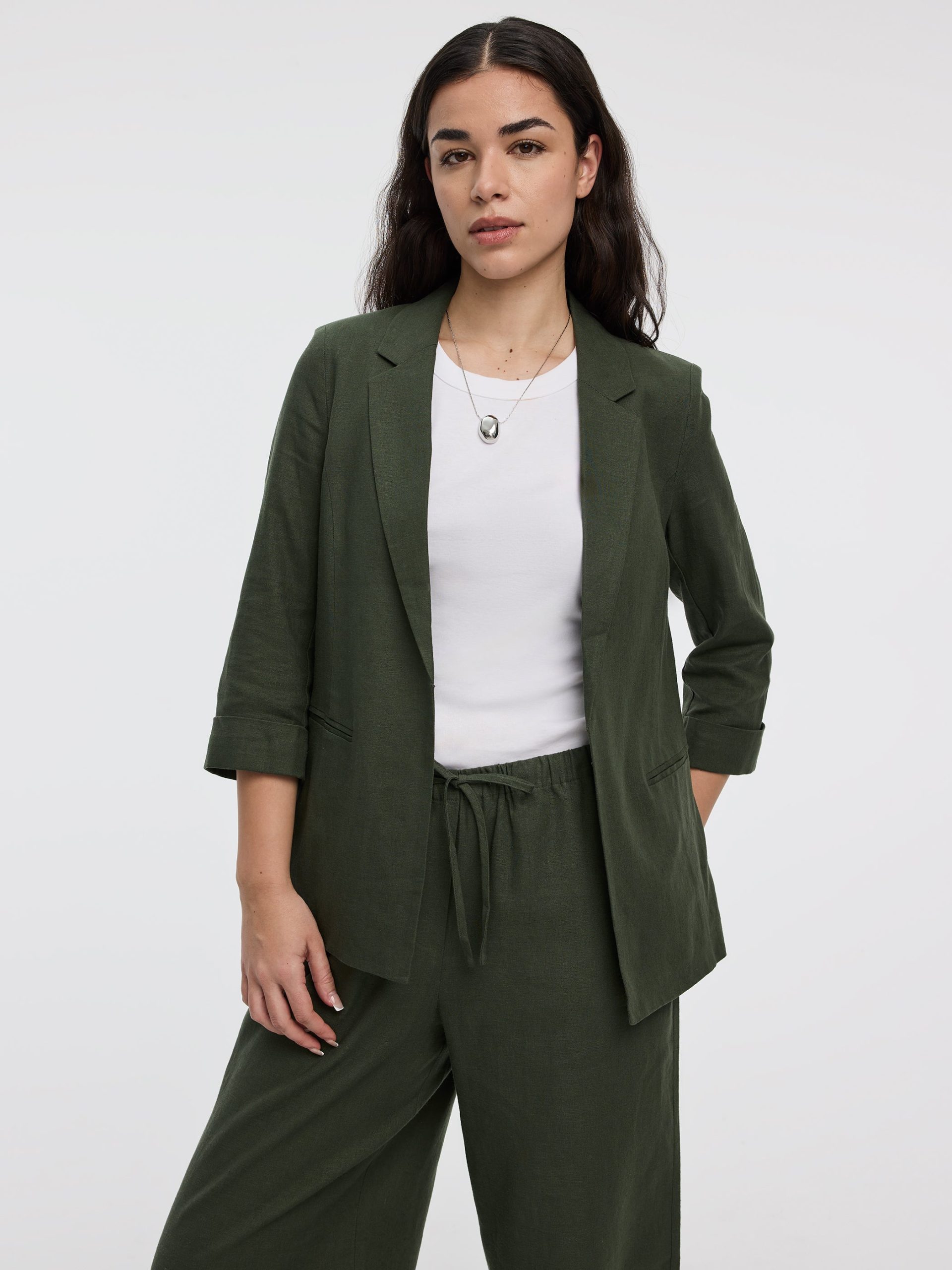 Open Linen Blazer with 3/4 Sleeves - Image 9