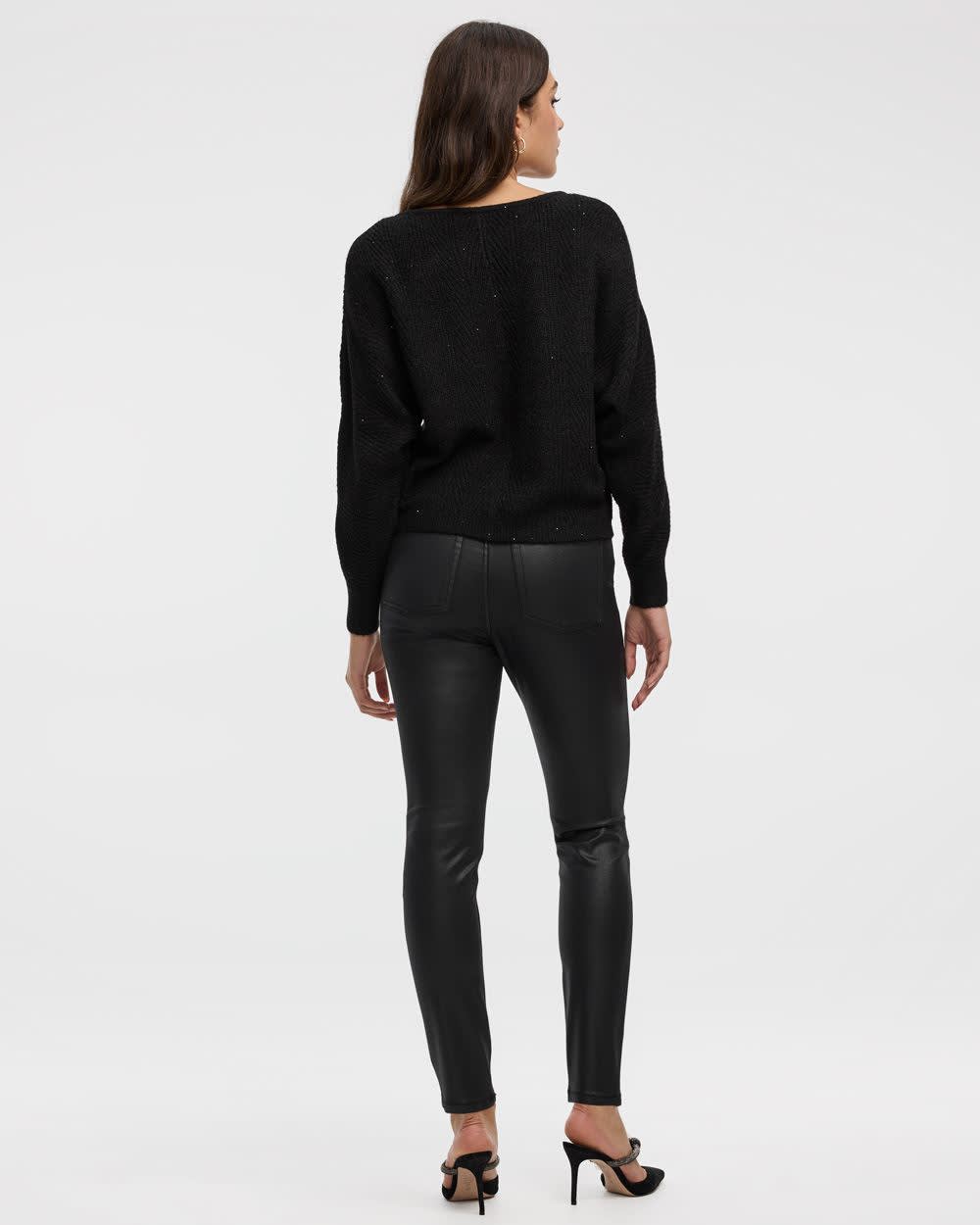Long-Sleeve Boat-Neck Boxy Sweater with All-Over Sequins - Image 2