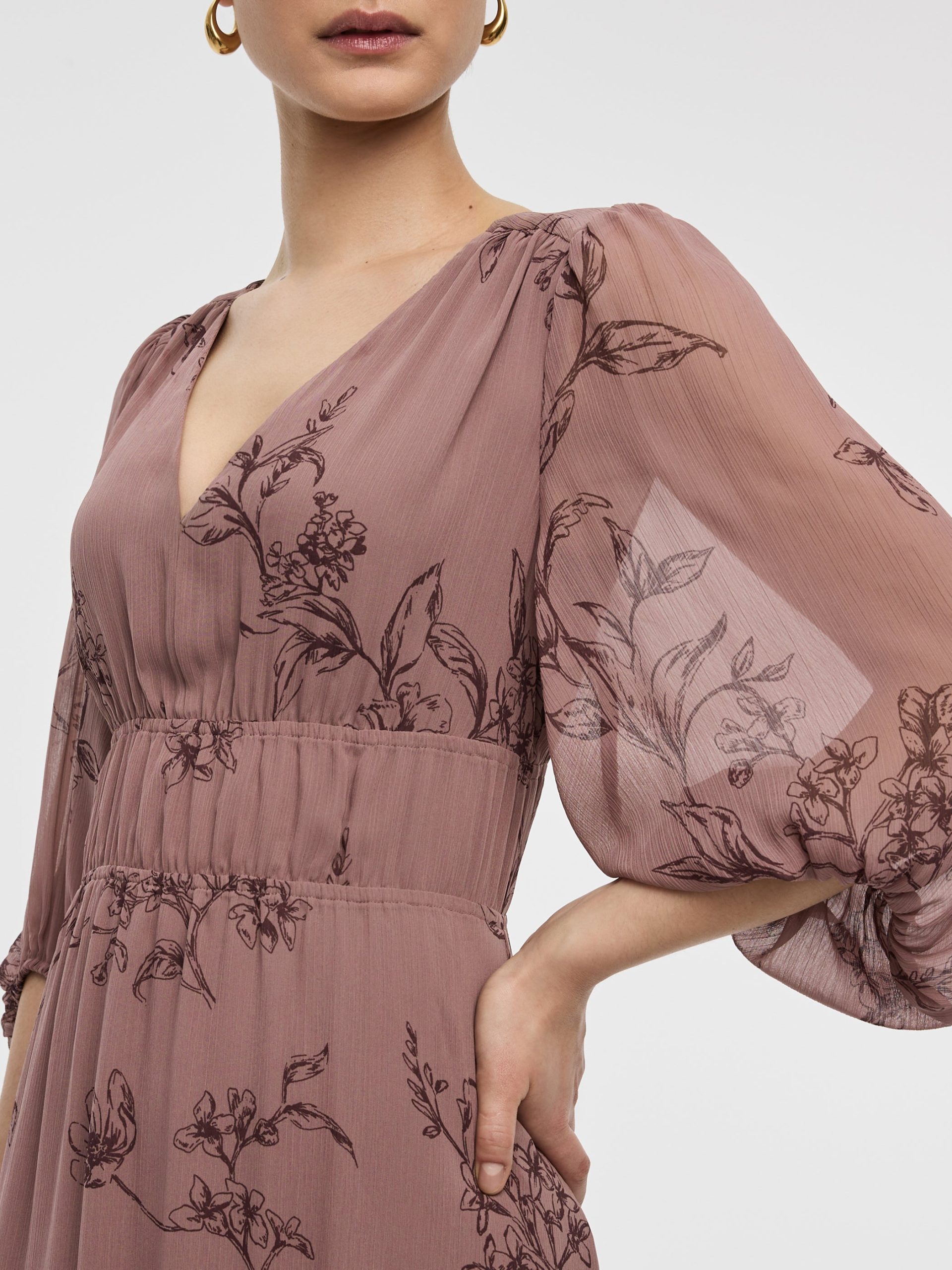 V-Neck Empire Midi Dress with Sheer Sleeves - Image 6