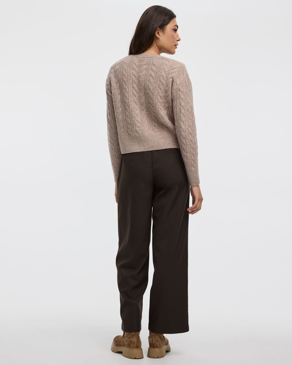 Long-Sleeve Crew-Neck Pullover with Cable Stitches - Image 2