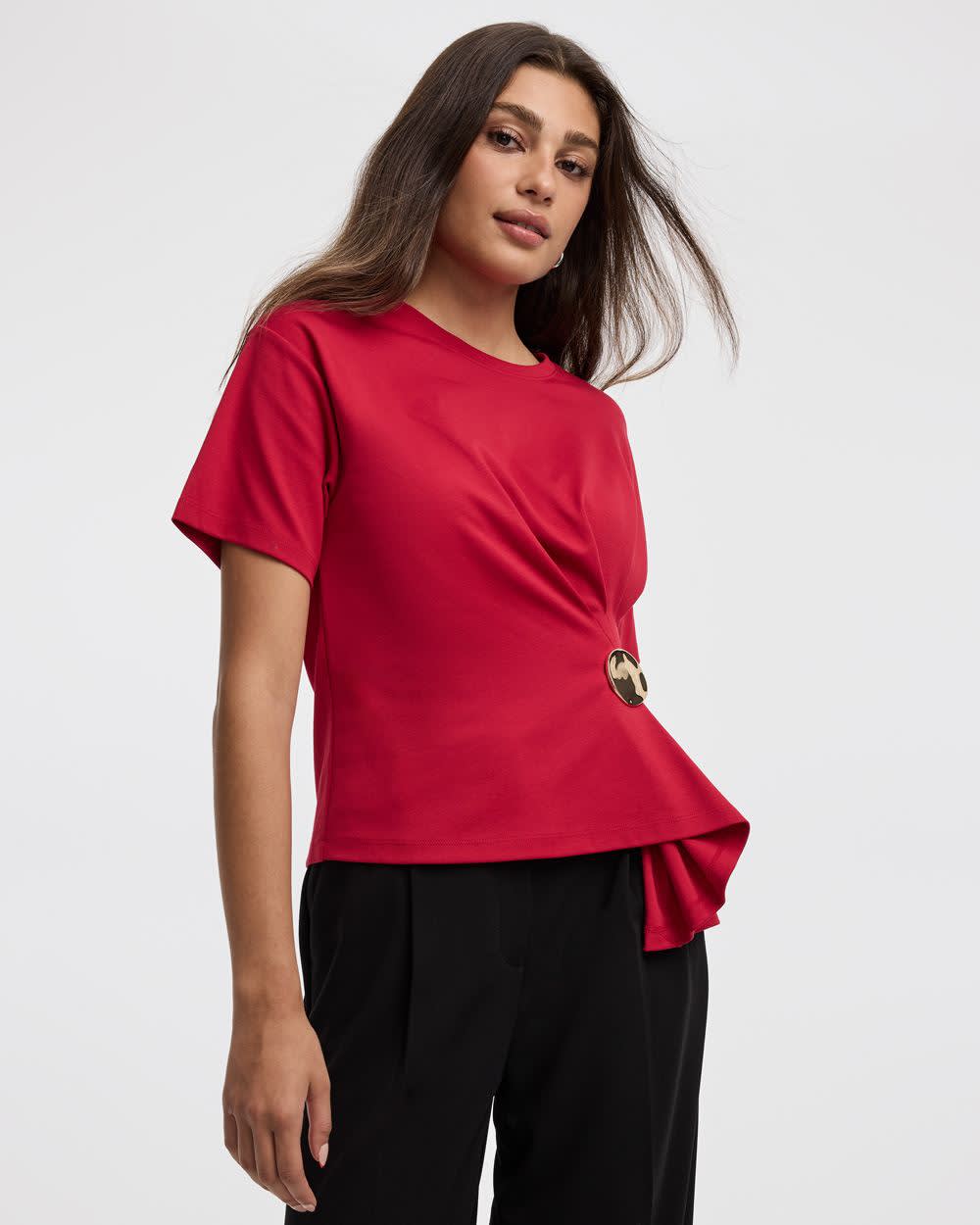 Short-Sleeve Crew-Neck Top with Cinched Waist - Image 9