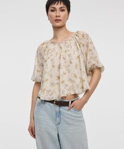 Scoop-Neck Loose Blouse with Raglan Sleeves