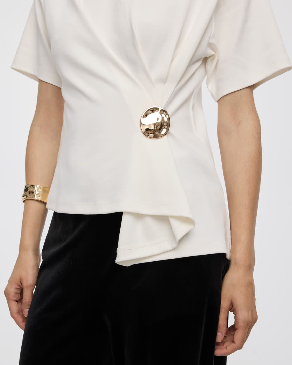 Short-Sleeve Crew-Neck Top with Cinched Waist - Image 8