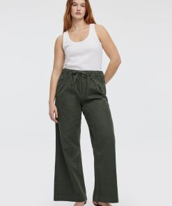 Pull-On High-Rise Linen-Blend Pant