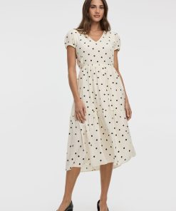 Short-Sleeve V-Neck Midi Dress