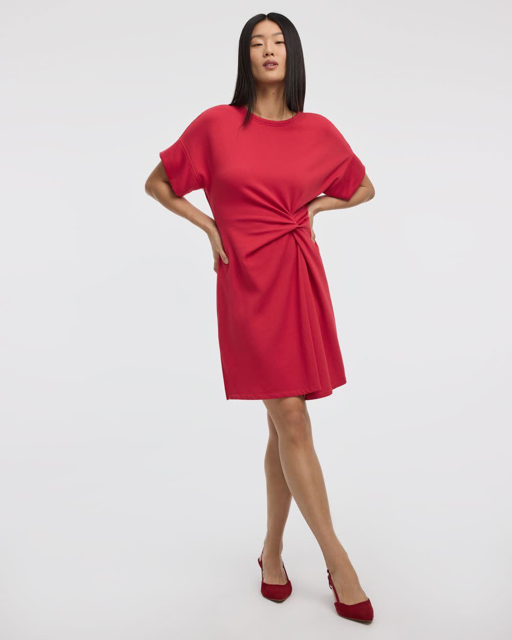 Short-Sleeve Fitted Dress with Knot Detail - Image 5