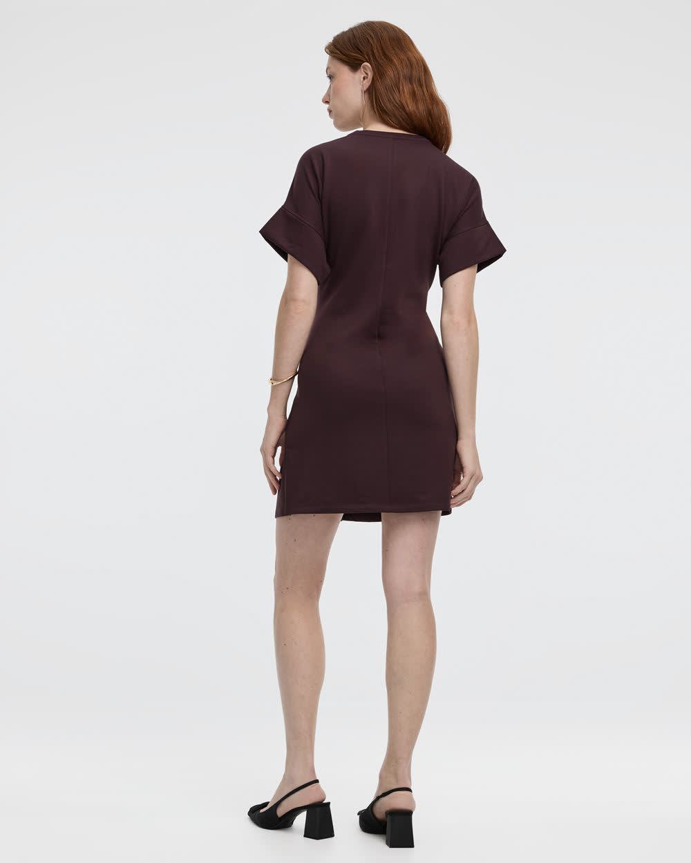 Short-Sleeve Fitted Dress with Knot Detail - Image 2