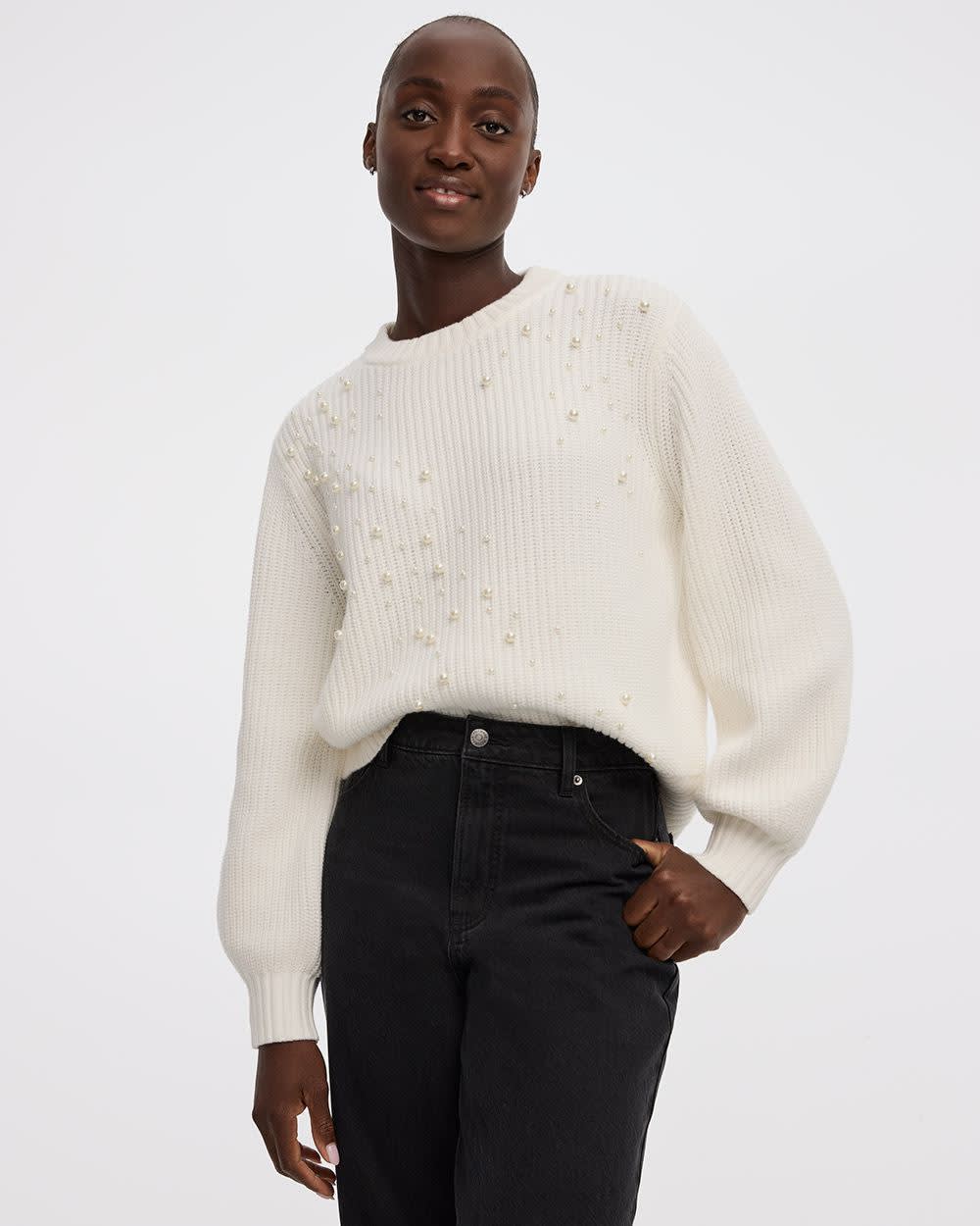 Long-Sleeve Crew-Neck Sweater with Pearls - Image 3