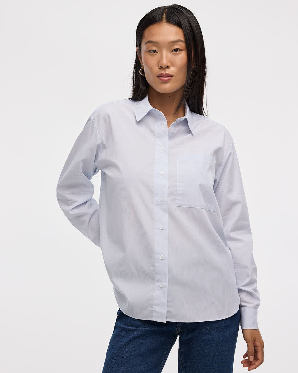 Striped Long-Sleeve Poplin Shirt with Chest Pocket - R Essentials - Image 3