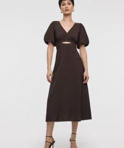 Elbow-Sleeve Maxi Dress with Cut-Out Detail