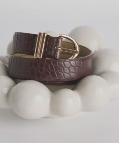Faux-Leather Belt with Crocodile Pattern
