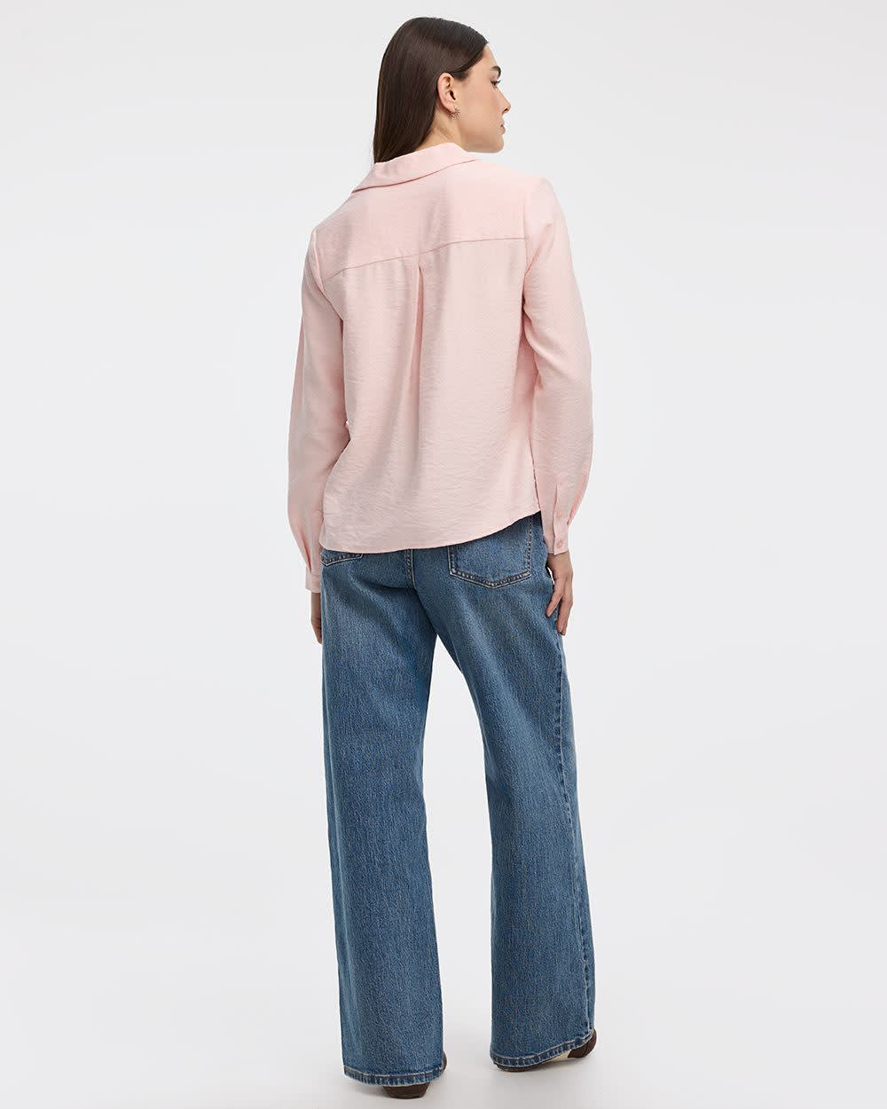 Long-Sleeve Split-Neck Blouse with Chest Pocket - Image 2
