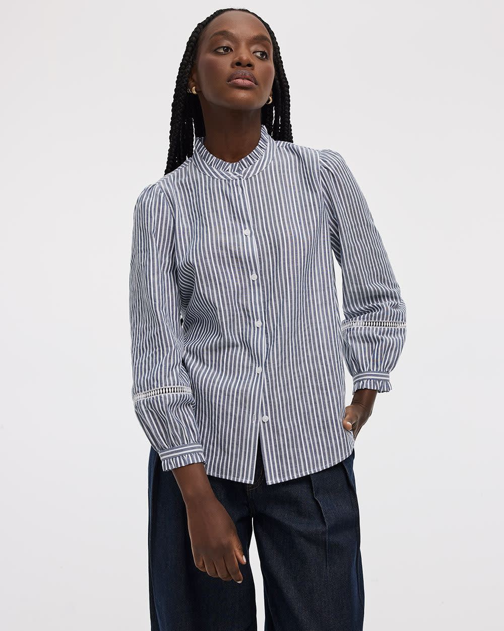 Puffy-Sleeve Mock-Neck Blouse with Embroideries - Image 2