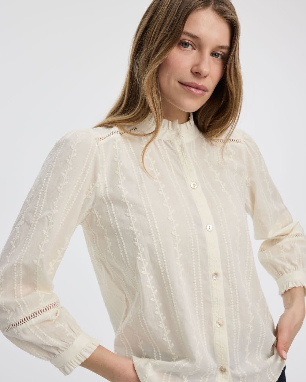 Embroidered Blouse with Mock Neckline - Image 4