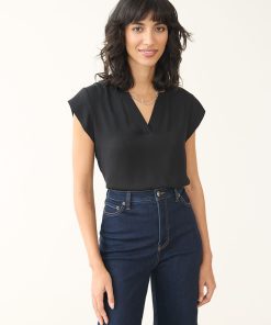 Cap Sleeve Split Neck Blouse - R Essentials