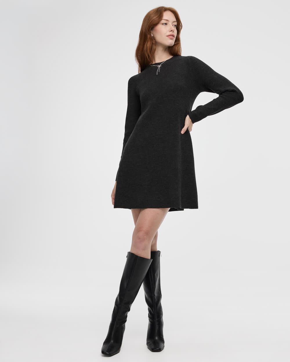 Long-Sleeve Crew-Neck Swing Sweater Dress - Image 3