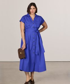 Cap-Sleeve Belted Shirtdress