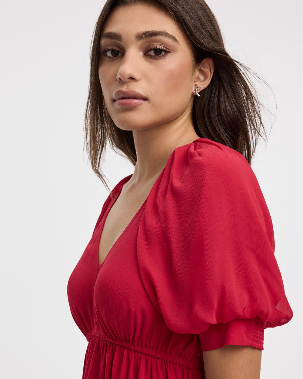 Elbow-Sleeve V-Neck Empire-Cut Dress - Image 9