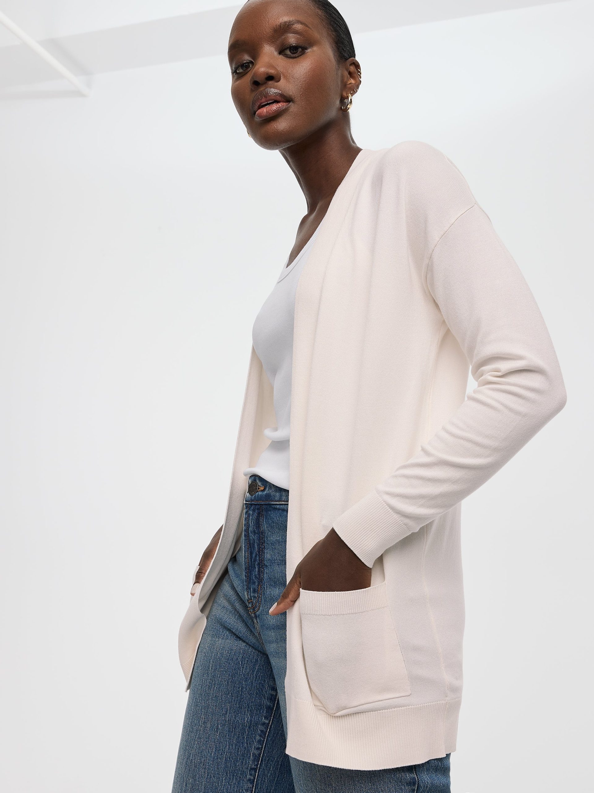 Long-Sleeve Open Cardigan with Pockets - R Essentials - Image 4
