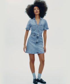 Short-Sleeve Mini Denim Dress