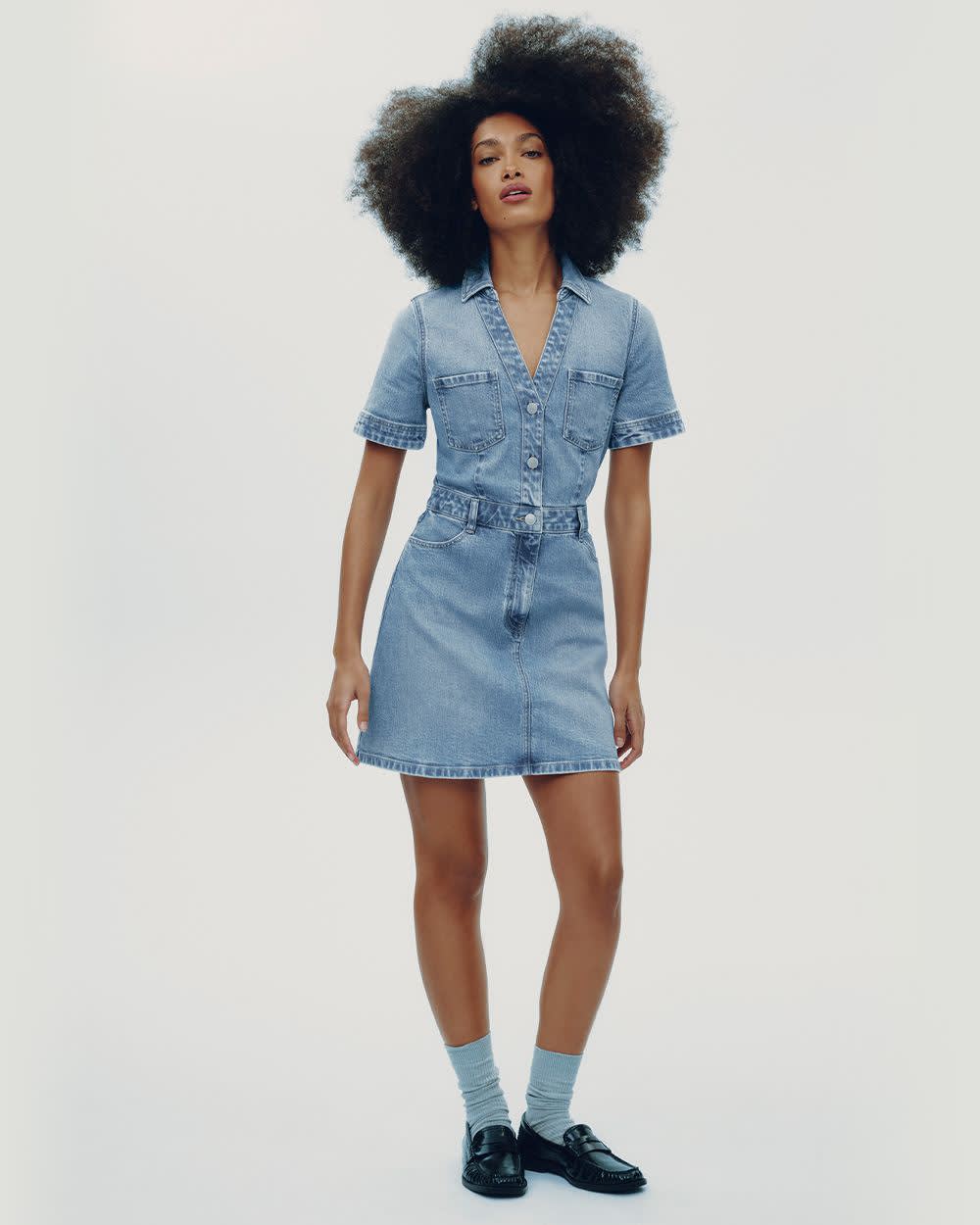 Short-Sleeve Mini Denim Dress