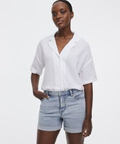 Mid-Rise Denim Shorts with Rolled Hem