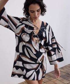 Long-Sleeve V-Neck Loose Mini Dress