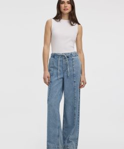 Wide-Leg Pull-On High-Rise Denim Pant